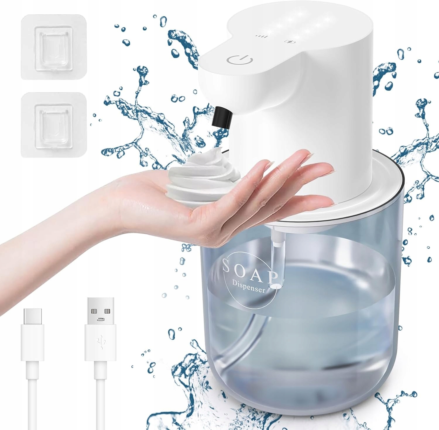 Bezdotykowy automatyczny dozownik mydła stojący wiszący ładny 400 ml biały