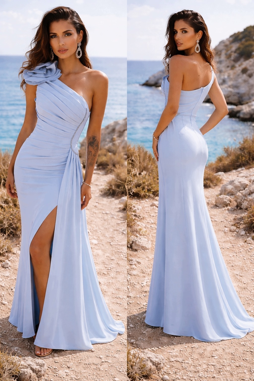 Pretty Women Šaty Jedno Rameno Večerní Svatební Hostina Ples Ivy Světle Modrá vel. 42