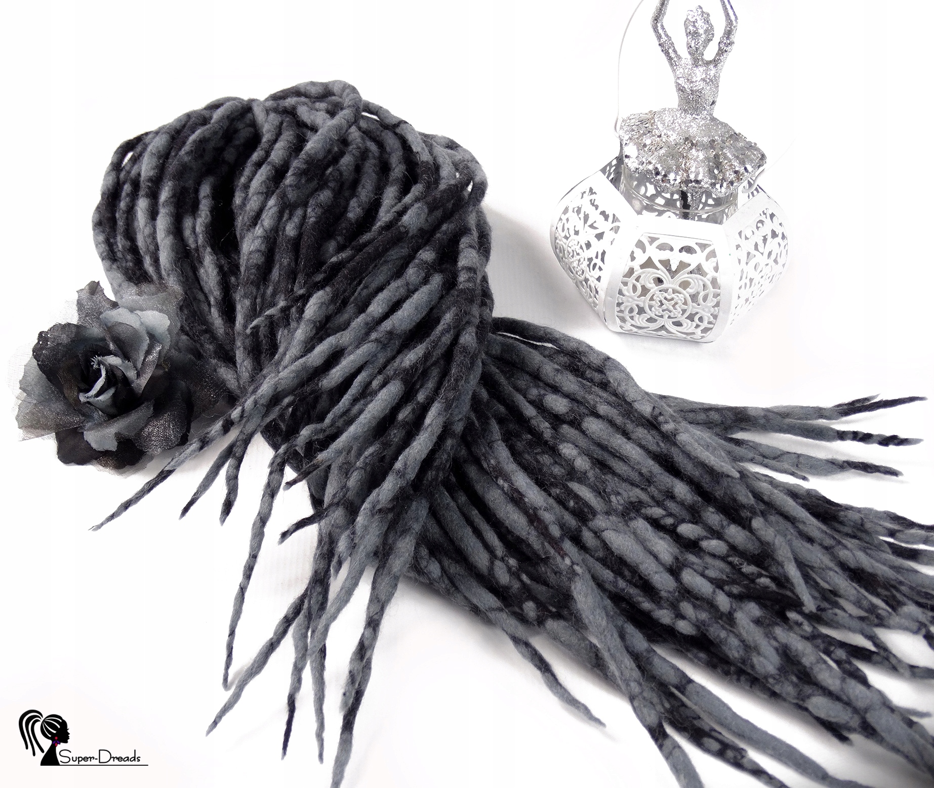 Vlněné pastelky Dredy, šedé černé, Geometrická Šedá, 40 kusů