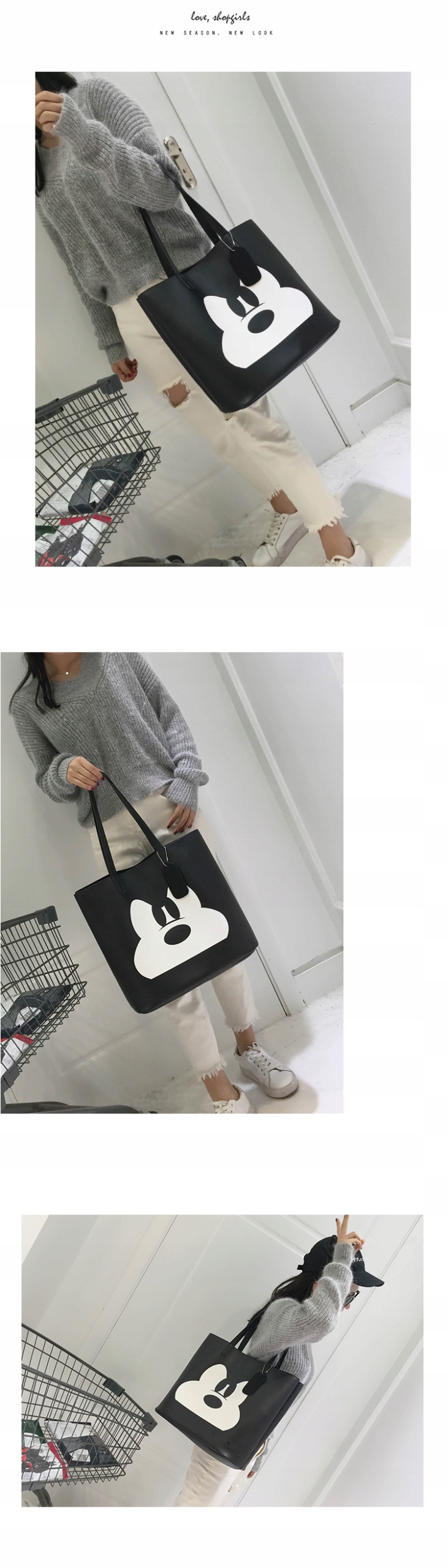 torebka TORBA ZAKUPY NA RAMIĘ DO RĘKI myszka MIKI Długość paska 110 cm