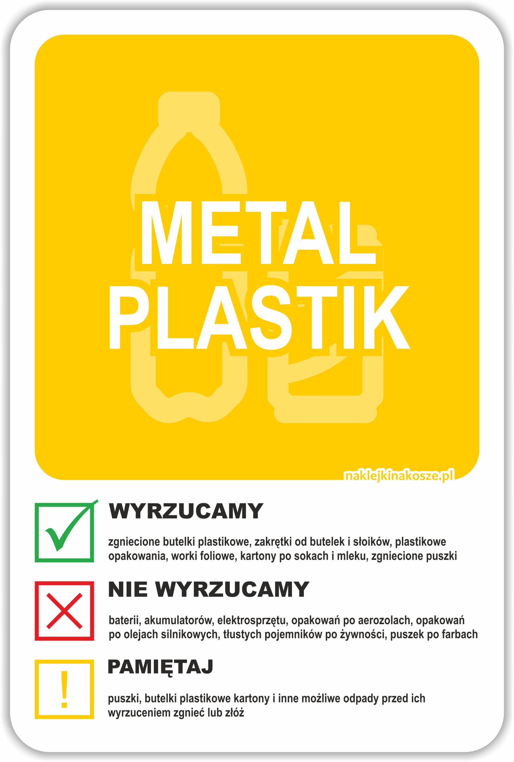 

Naklejka Na Kosz Segregacja śmieci Plastik 30cm