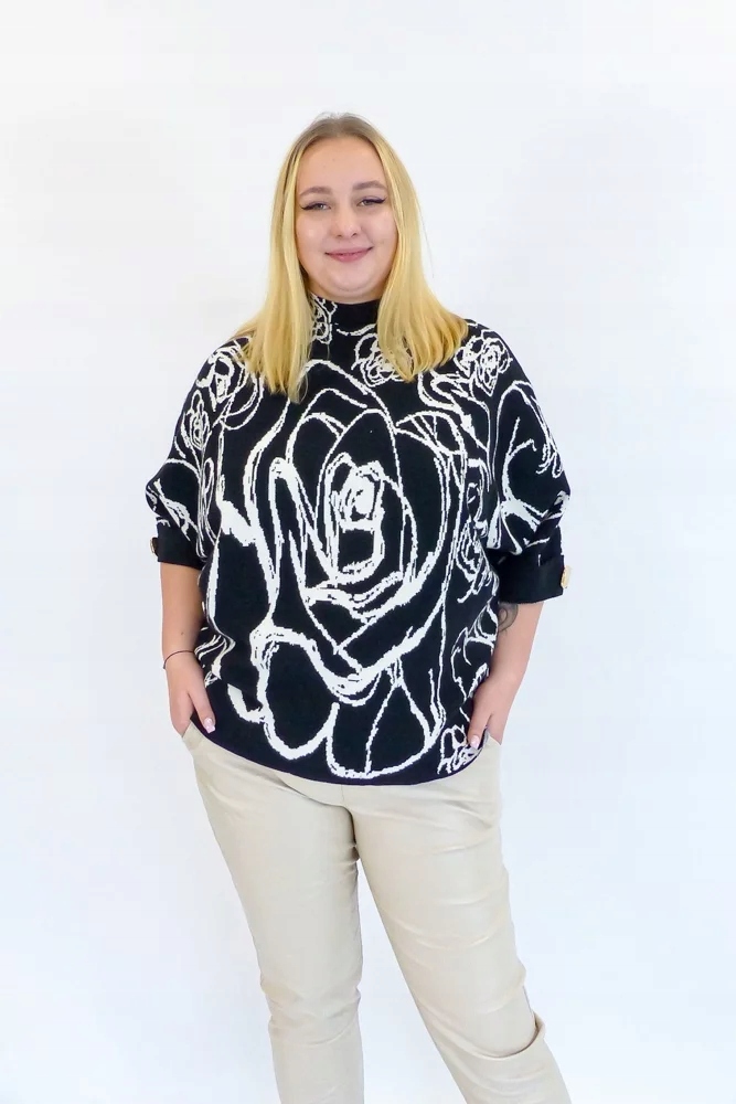 Dámský oversize pologolf s květinovým vzorem, černý, Uni