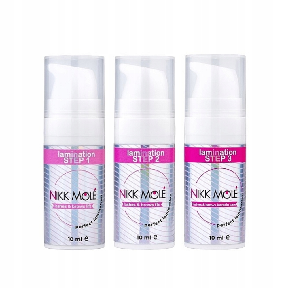 Zestaw do laminacji brwi i rzęs Nikk Mole Nr 1, 2, 3 po 10ml