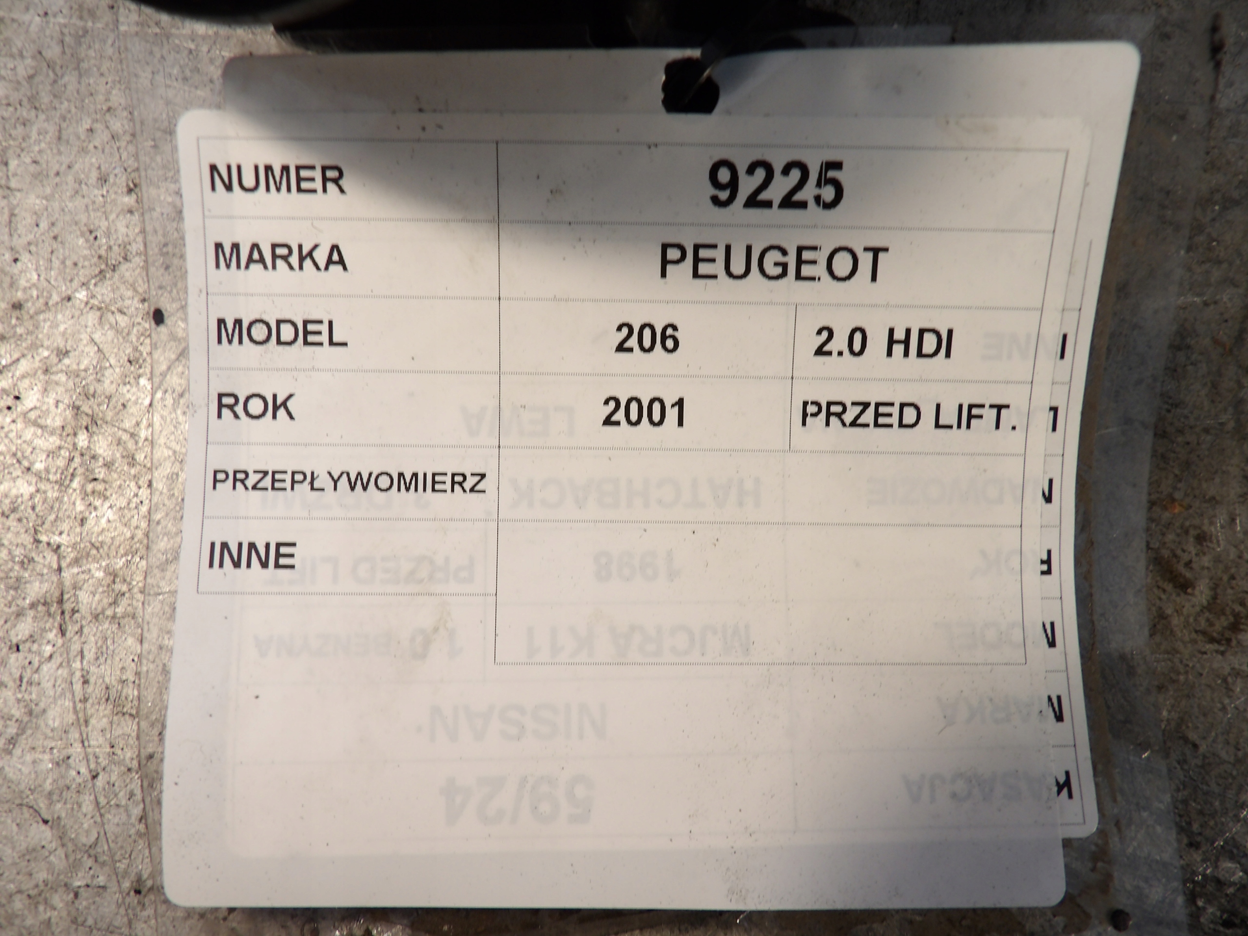 Peugeot 206 flow meter 9628336380