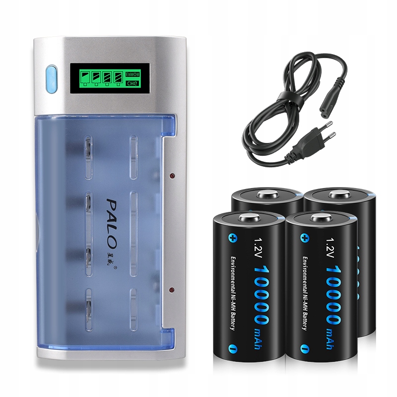 4x 1,2V Dobíjecí Baterie Velikosti D 10000mAh Nimh Nabíječka pro 9V, 1,2V Aa, Aaa, C, D Baterie