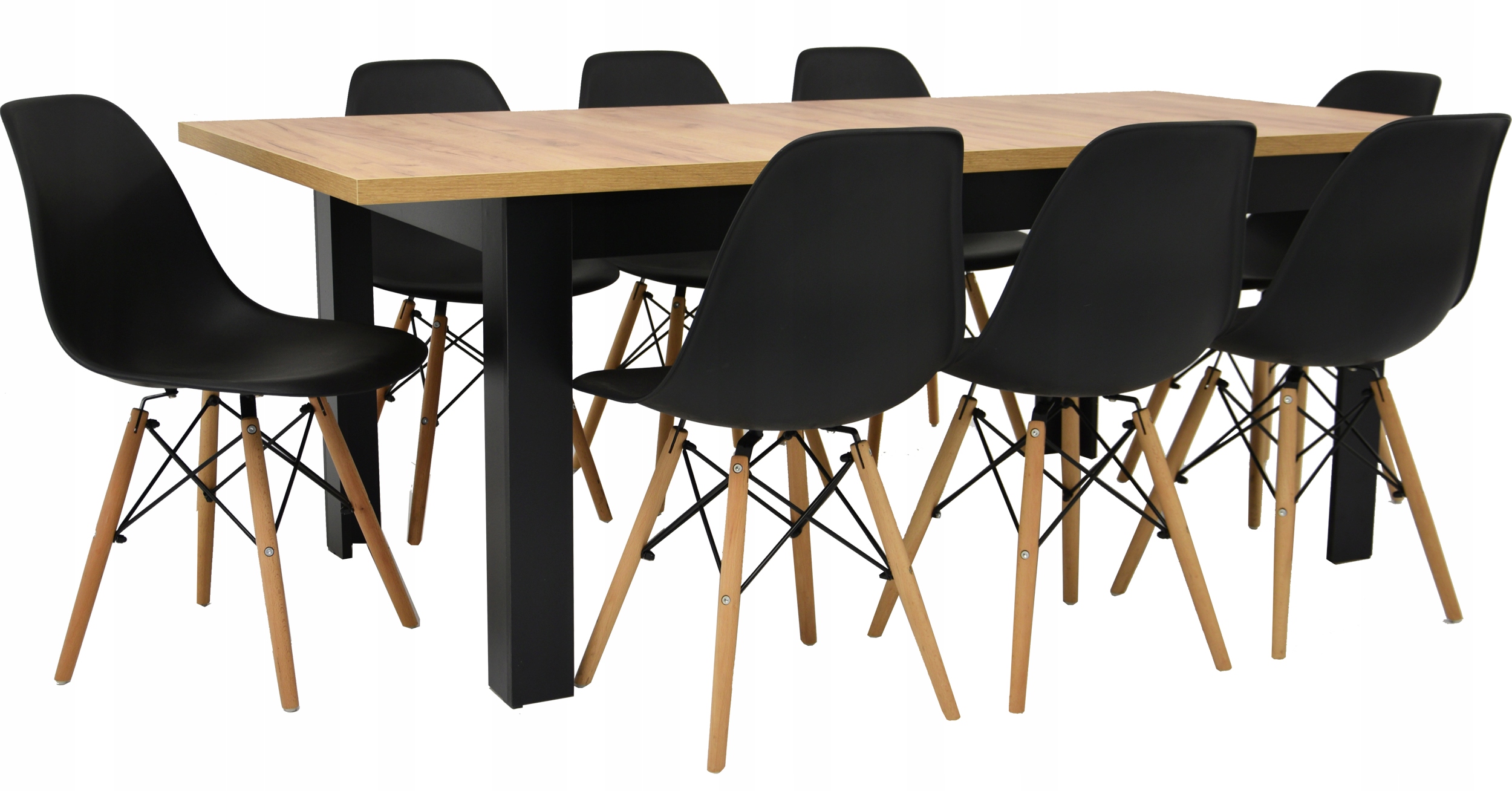 Zestaw 8 krzeseł i stół 90x160/200 blat DĄB CRAFT