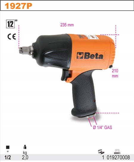 BETA KLUCZ UDAROWY PNEUMATYCZNY 1/2'' 1750NM 1927P Rozmiar trzpienia 1/2''