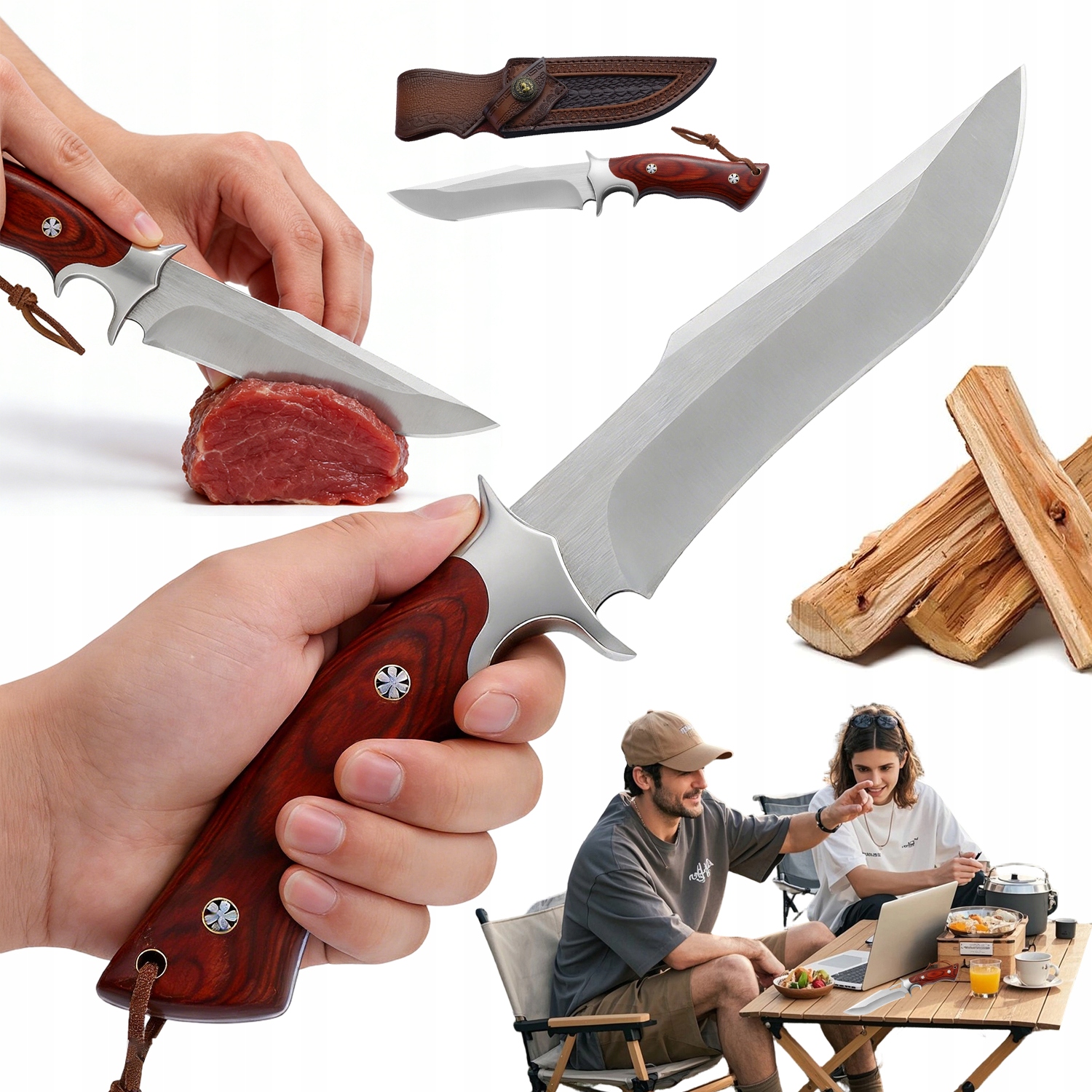 Nóż Outdoor Składany Stal M390 Z Etui Skórzanym Do Wędkowania Polowania