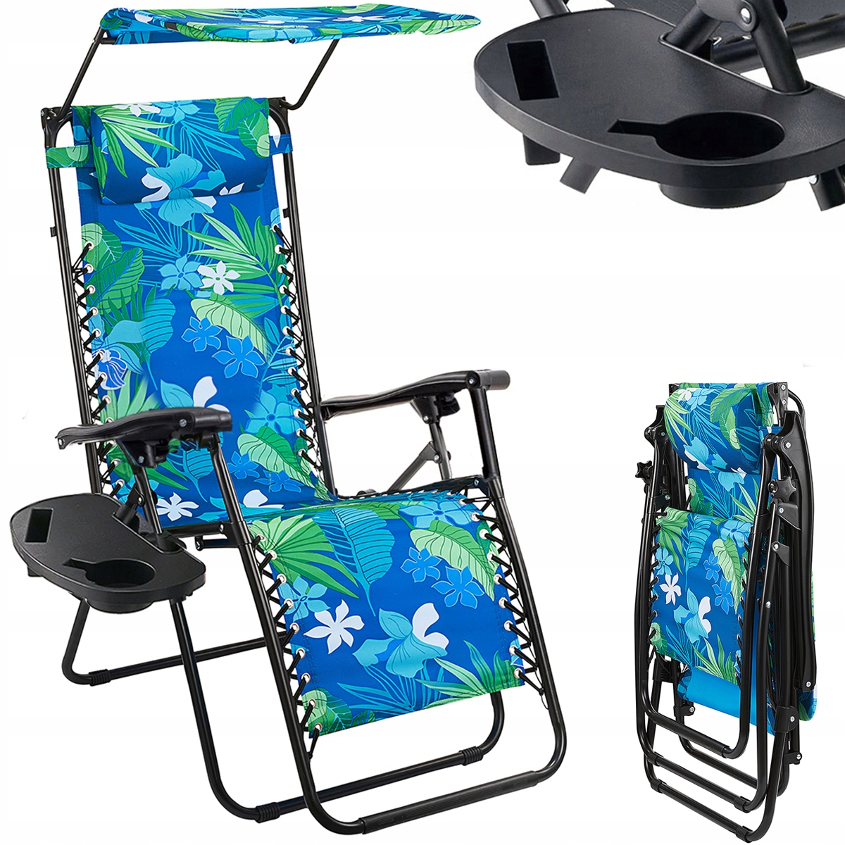Leżak Z Daszkiem Składany Zero Gravity Plażowy 2W1 Fotel Ogrodowy