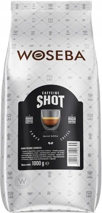 Levně Káva Zrna Coffeine Shot 1 kg Woseba Silná Káva Vysoká Kofein