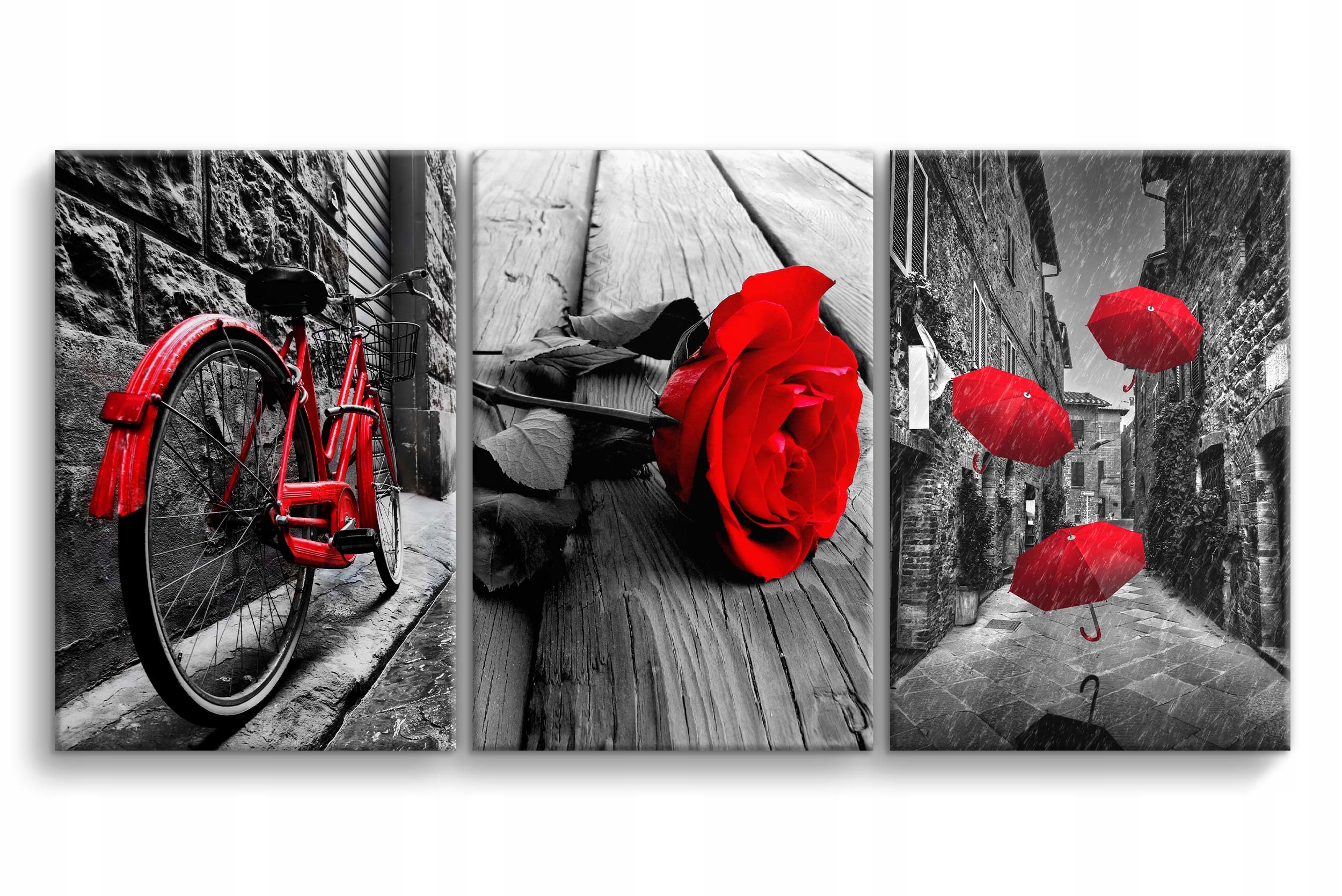 Obrazy na plátně Triptych na zeď do ložnice kolo červená růže 60x120