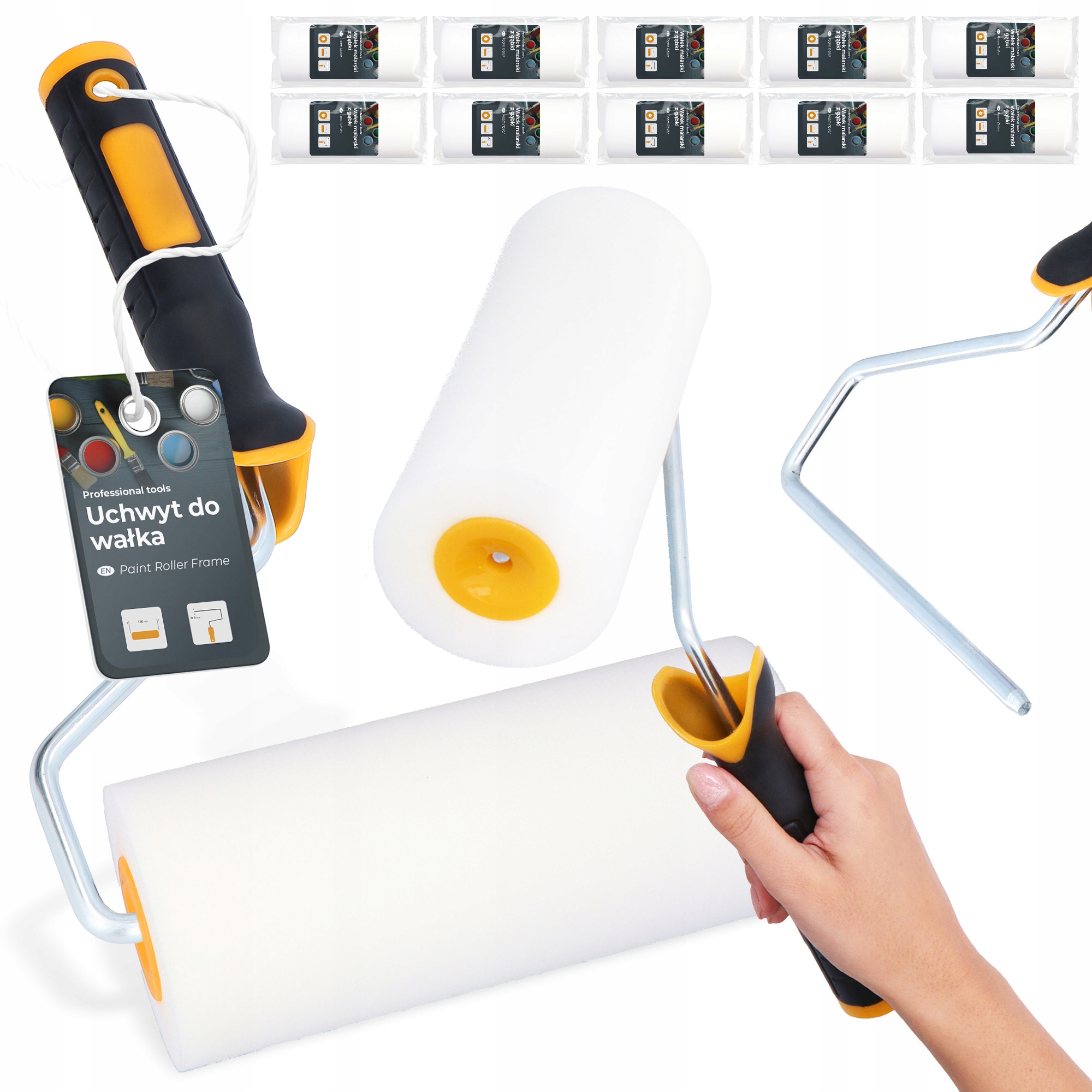 10x Malířský váleček Pěnový Houbový 18 cm Malování nábytku Stropů Rukojeť