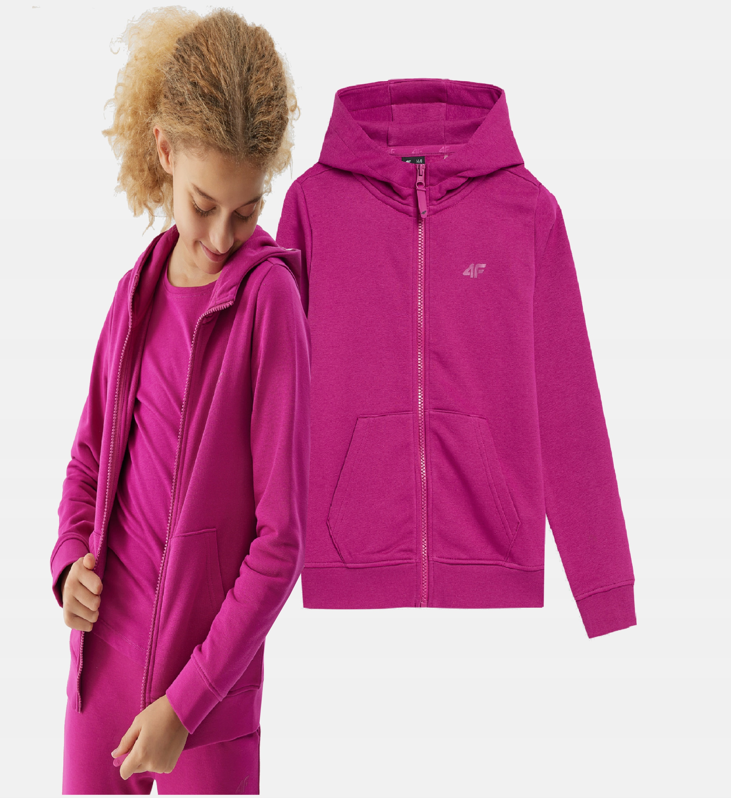 4F BLUZA DZIEWCZĘCA ROZPINANA Z KAPTUREM DRESOWA DZIECIĘCA Rękaw długi rękaw