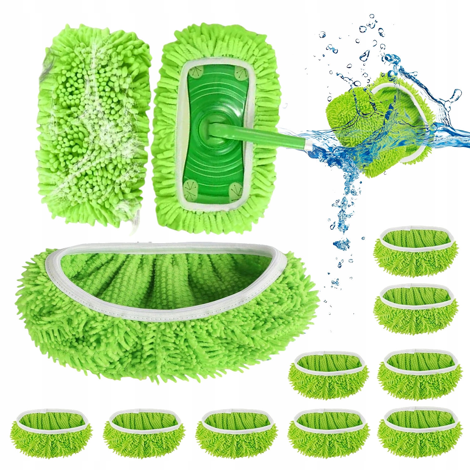 Levně 10 Ks Náhradních Utěrek Pro Mop Swif/fer Žluto-zelené Dlouhé Štětiny