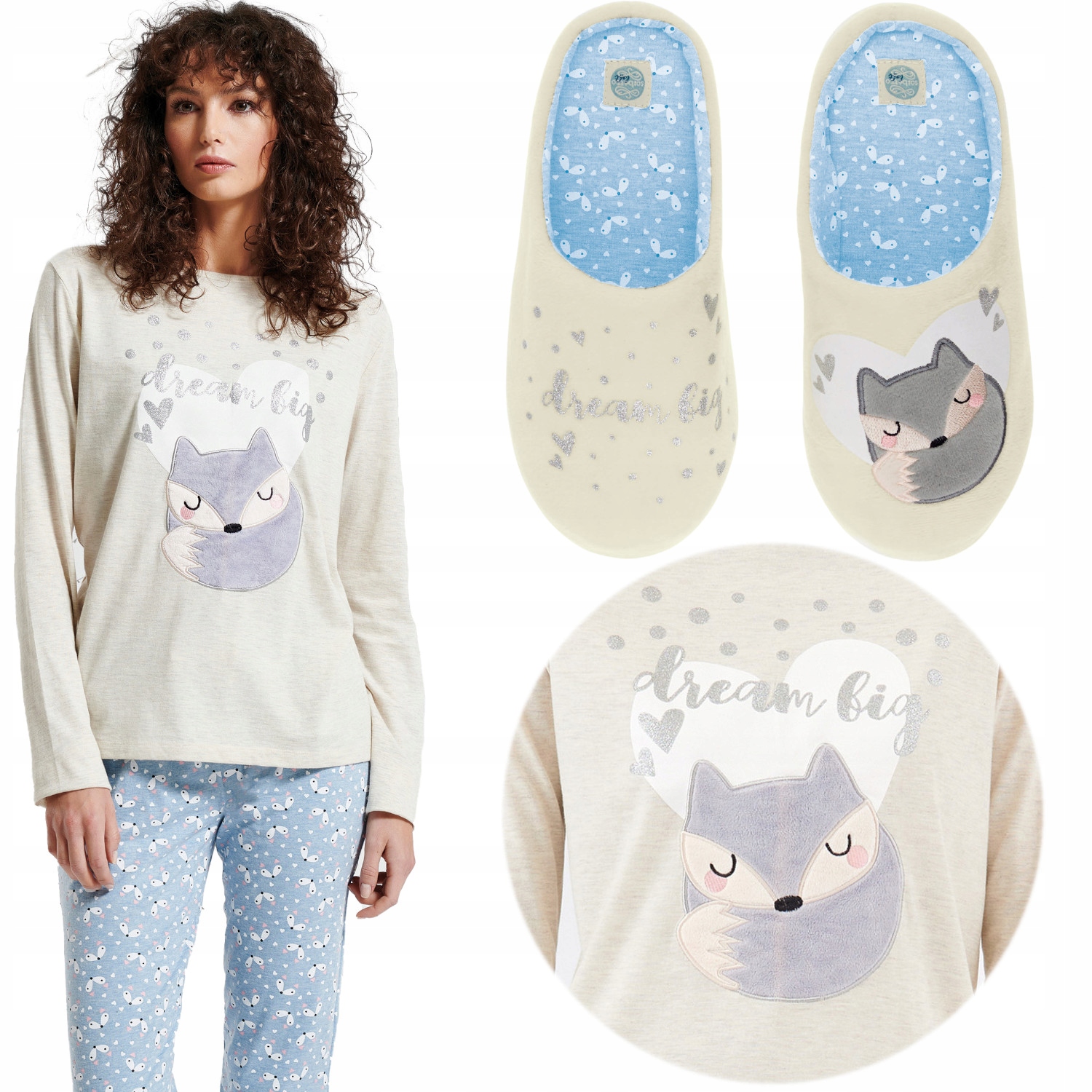 Dámské pyžamo s liškou a brokátem Soft Papuče L Zerda Béžová