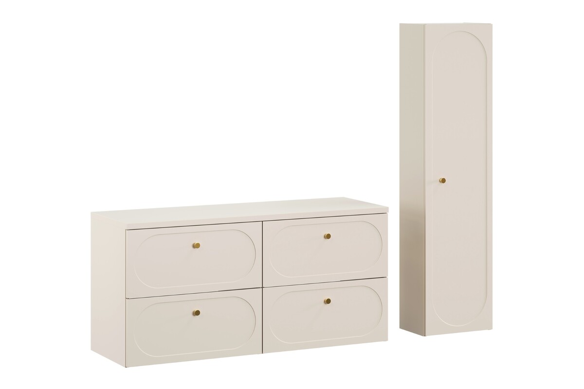 Závěsná koupelnová skříňka 120 cm s deskou a sloupkem, pískově béžová