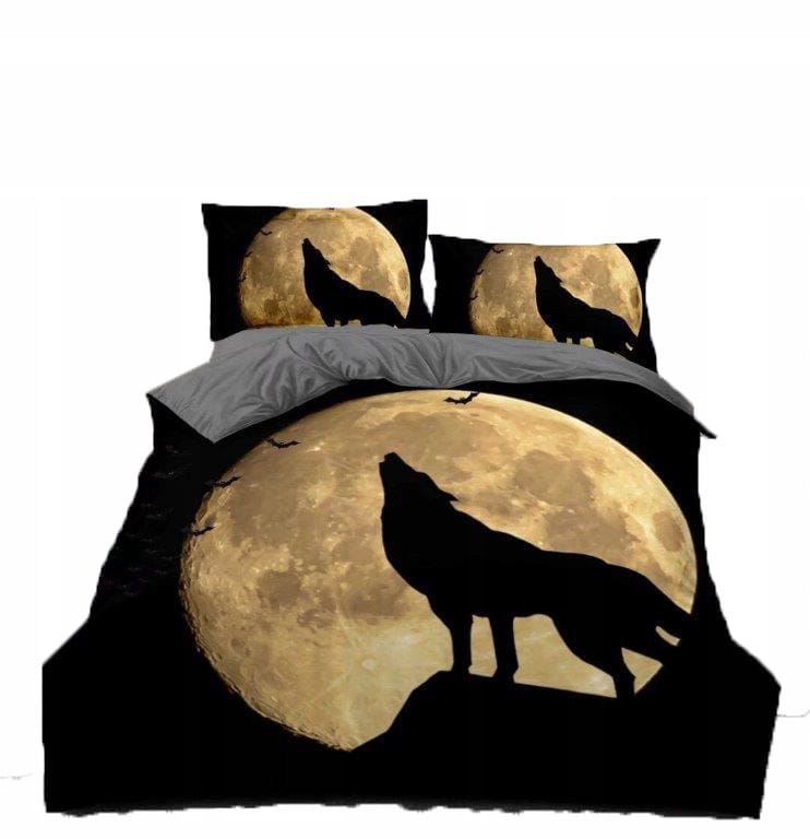 Pościel Wilk na tle księżyca/szara 160x200 3 części