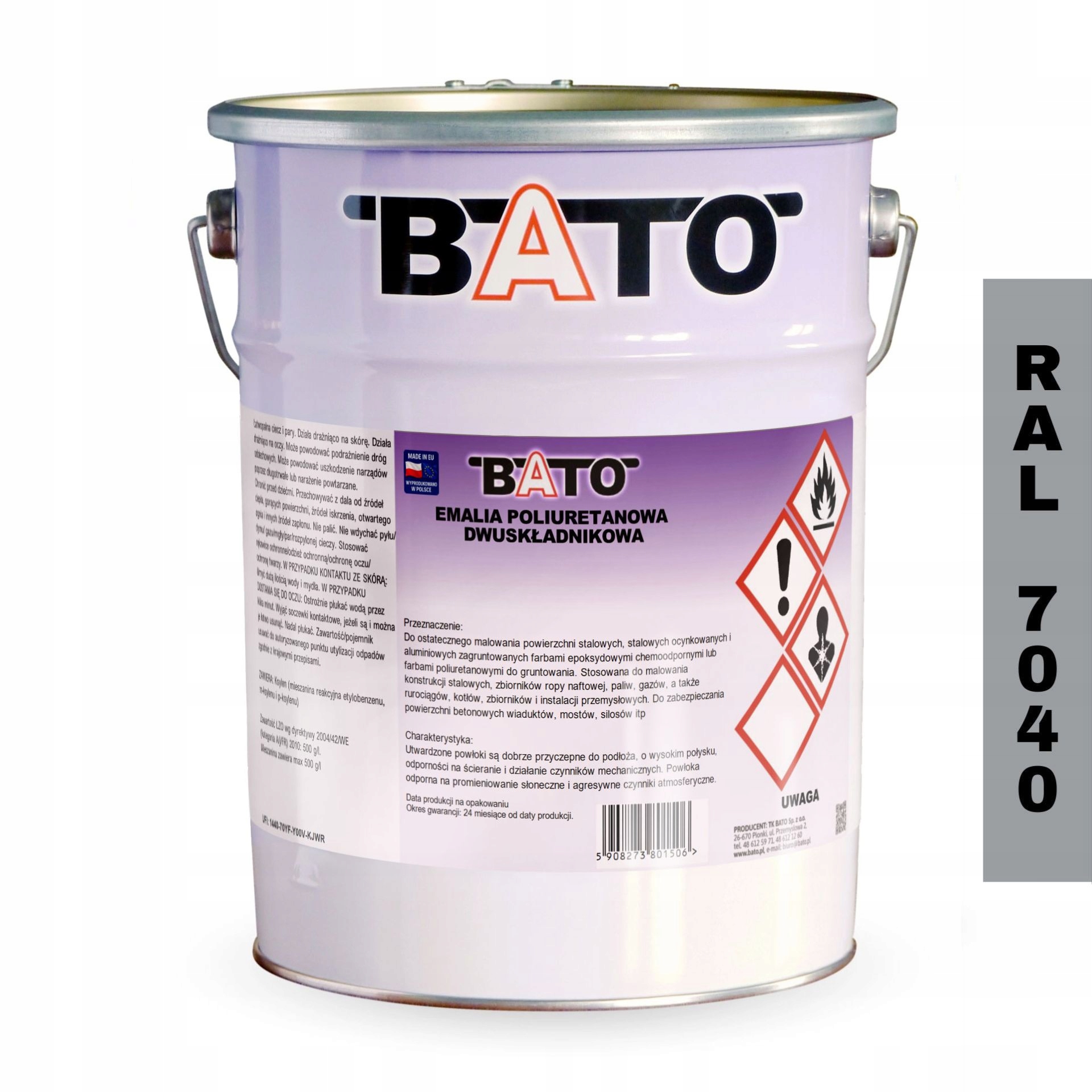 Dvousložková Polyuretanová Smaltovaná Hmota Šedá Ral 7040 12,5 L Bato