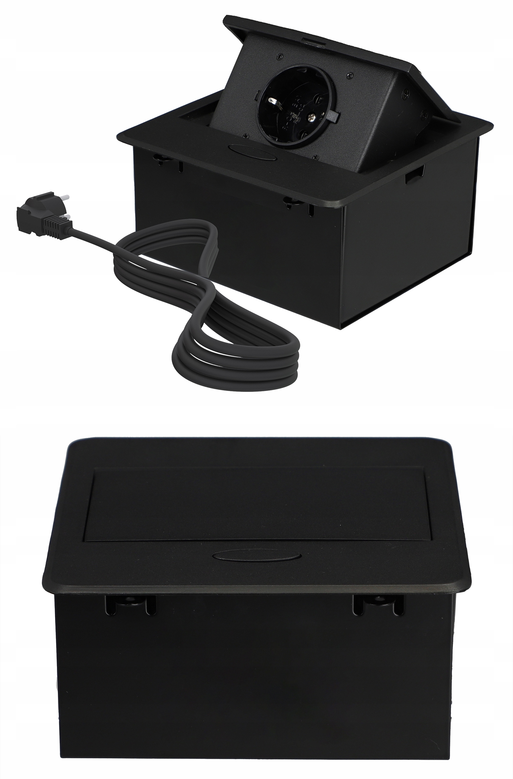 

Gniazdo chowane w blat nablatowe wpuszczane czarne