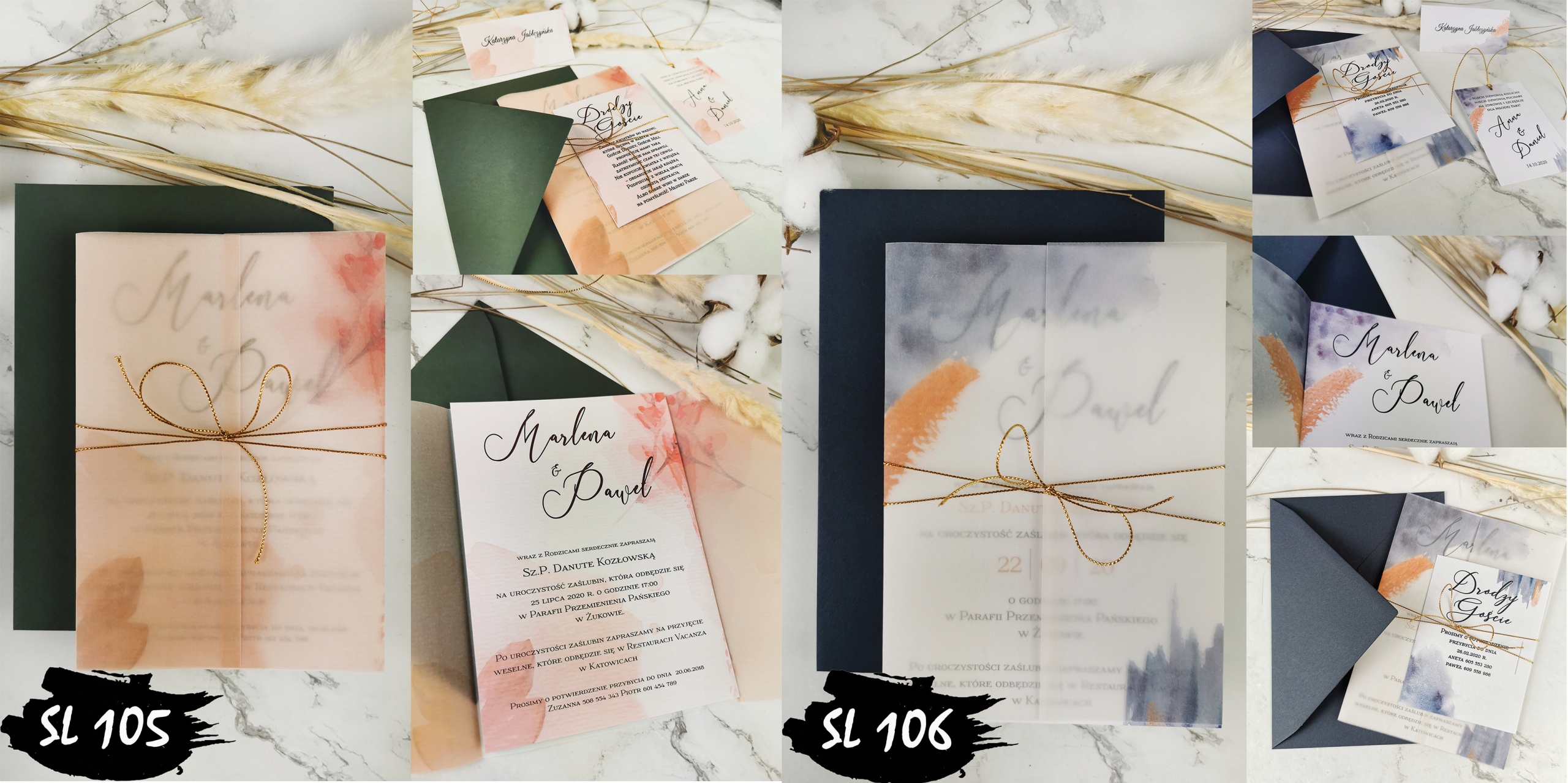 Zaproszenia Ślubne Ślub z Bilecikiem Z Kalką Zdobienie sznurek