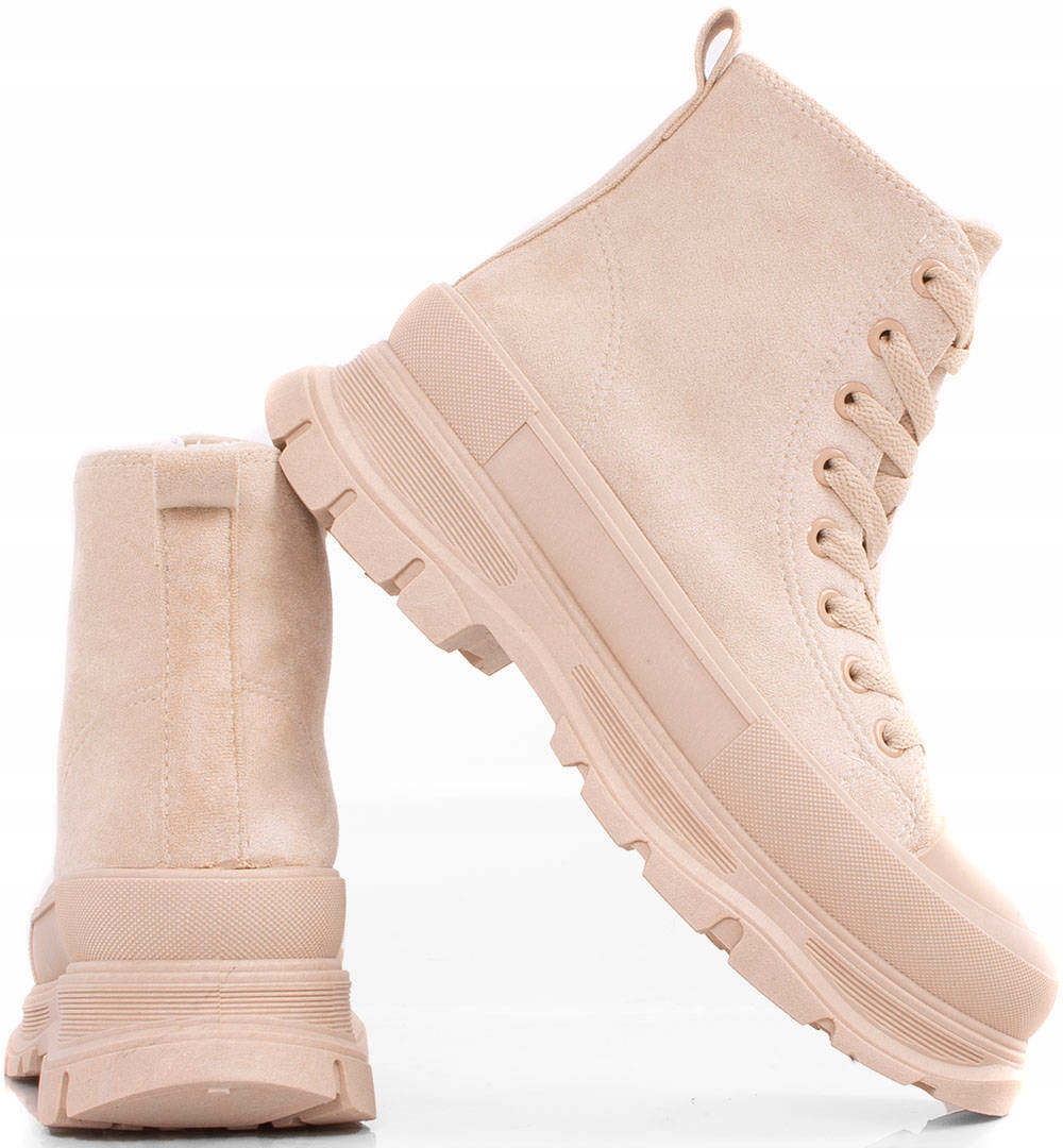 

6261 Beżowe Wysokie Zamszowe Trampki Platforma 40