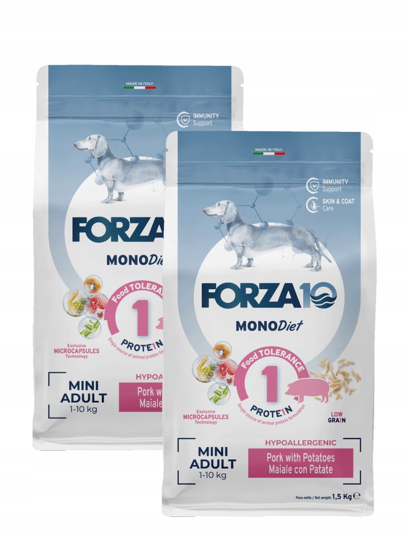 Forza10 Mini MonoDiet vepřové maso se zemí, pes hypoalergenní, 2 x 1,5 kg