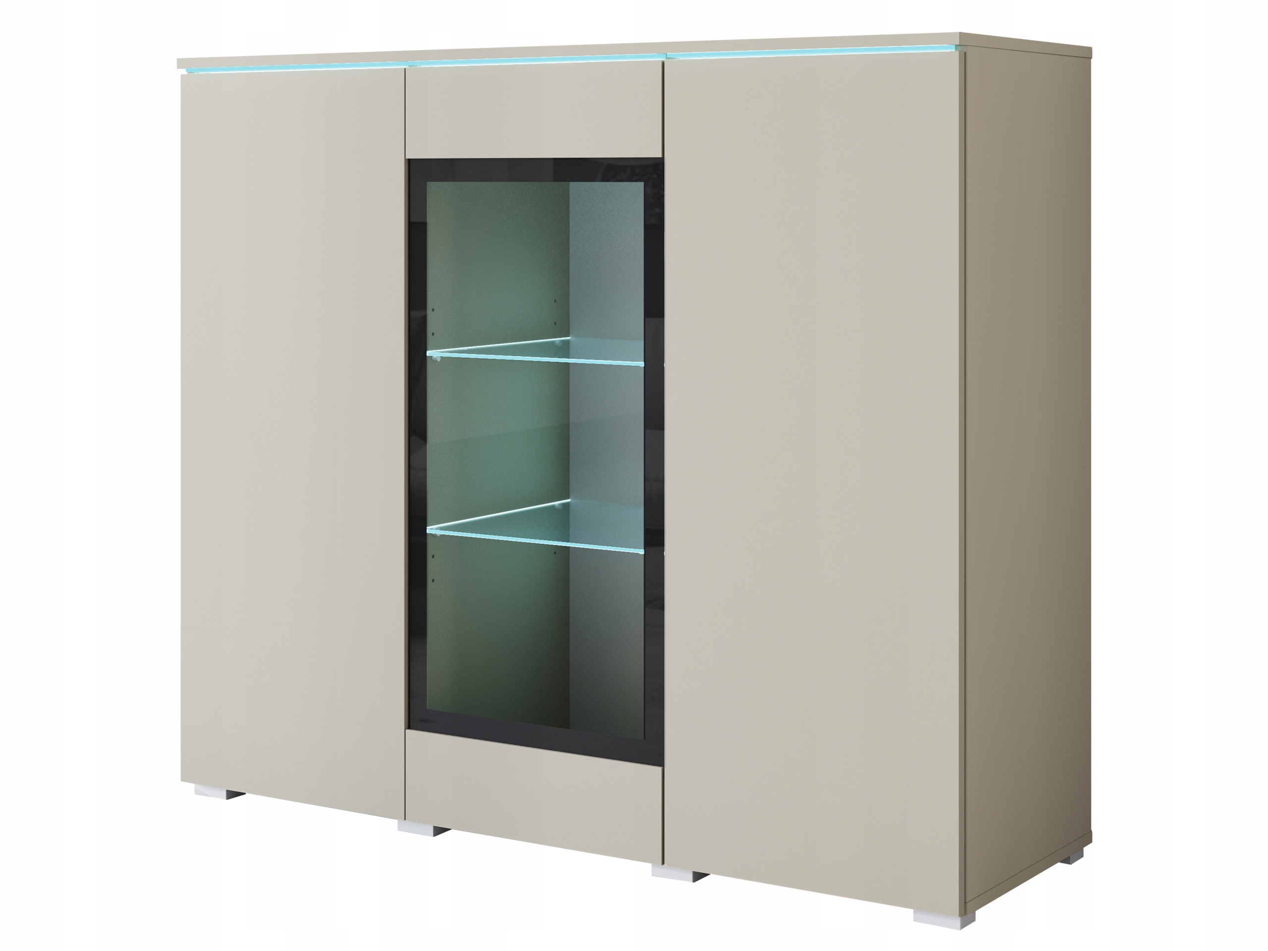 Moderní vysoká vitrína 120 cm do obývacího pokoje s 3 dveřmi a matným kašmírovým sklem