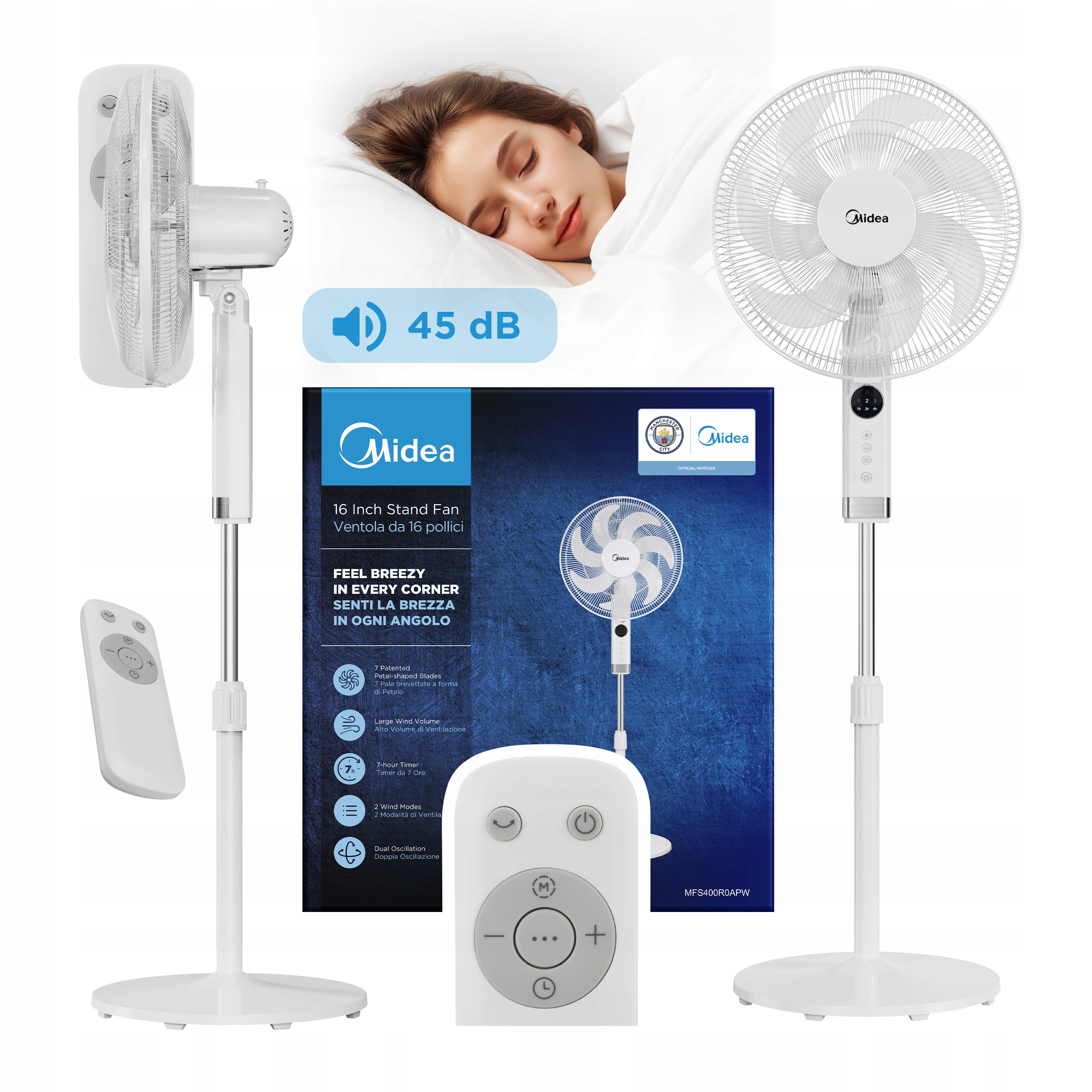 Wentylator stojący Wiatrak podłogowy cichy 50W Pilot Timer Midea FS40-23MR