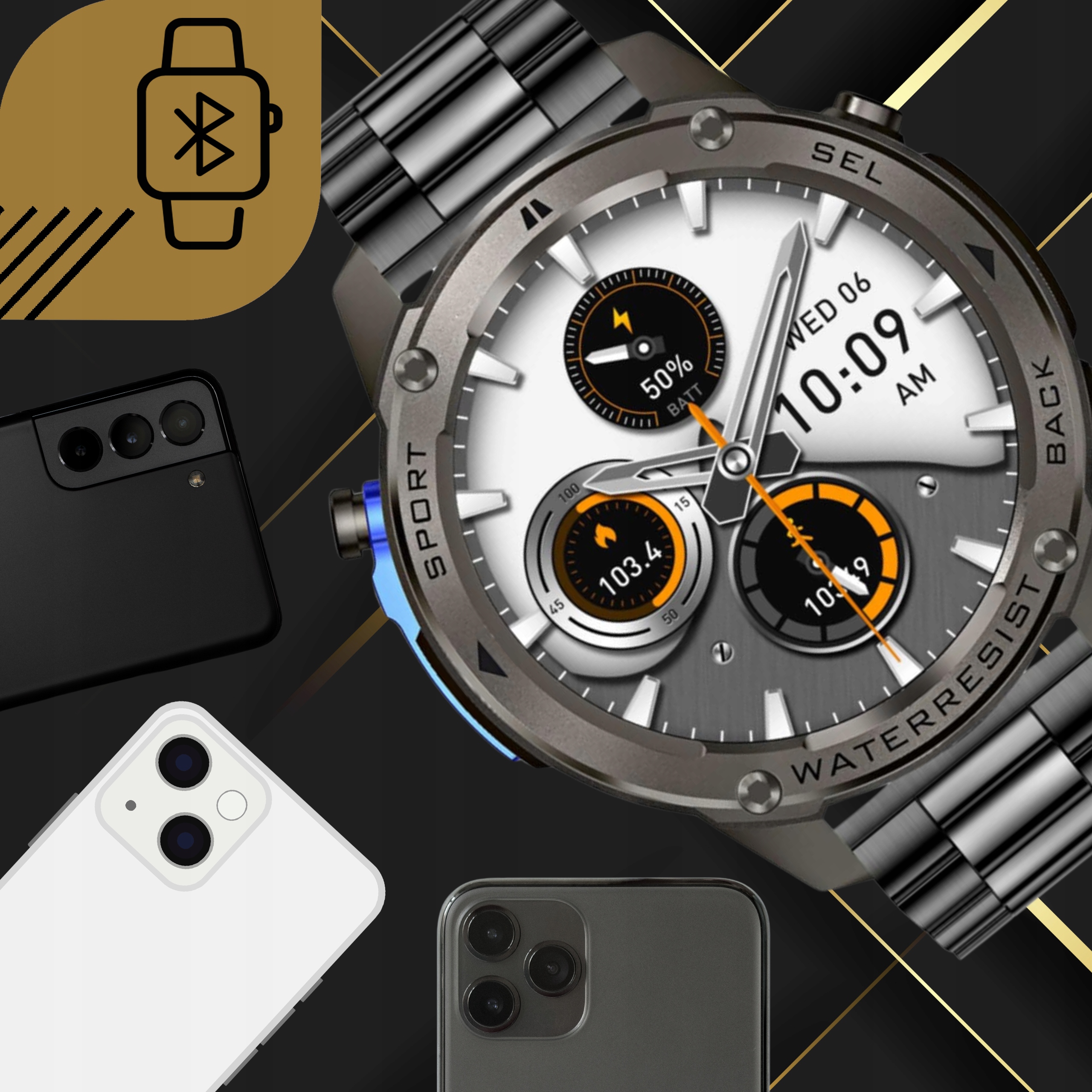 SMARTWATCH MĘSKI GPS ZEGAREK WODOODPORNY IP69K MENU PL ROZMOWY AMOLED SPORT Szerokość paska 22 mm