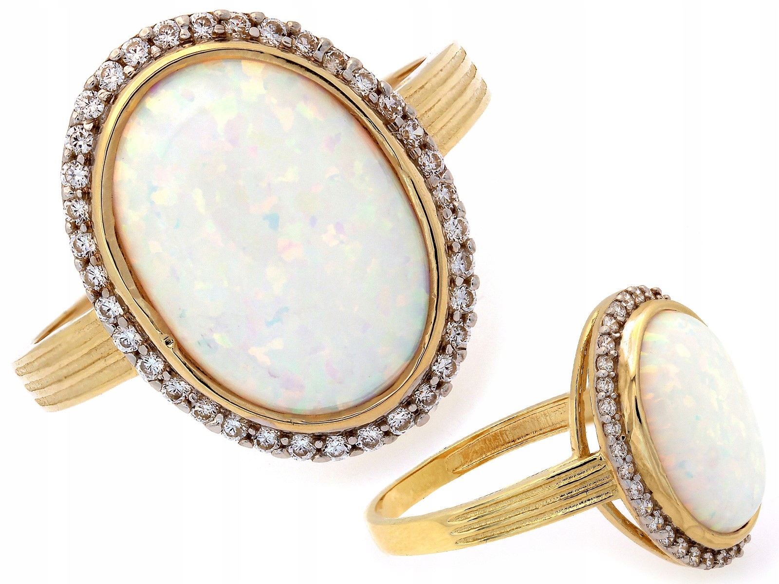 Exkluzivní prstýnek 585 14kt zlatá markýza s opálem a zirkony 3.45 g