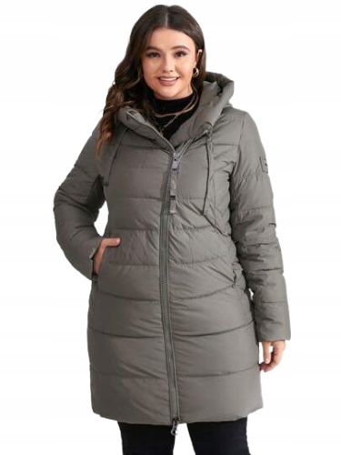 Plus Size Šedý Péřový Kabát S Kapucí 54 Lof