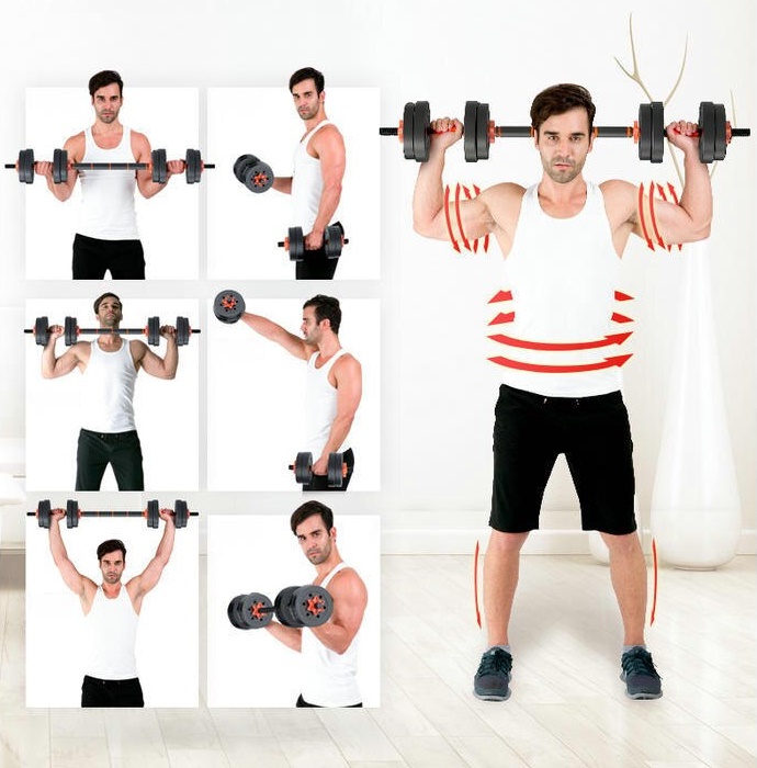 HANTLE REGULOWANE 2x10kg z funkcją sztangi SKAKANKA zestaw 20kg hantelki Rodzaj bitumiczne