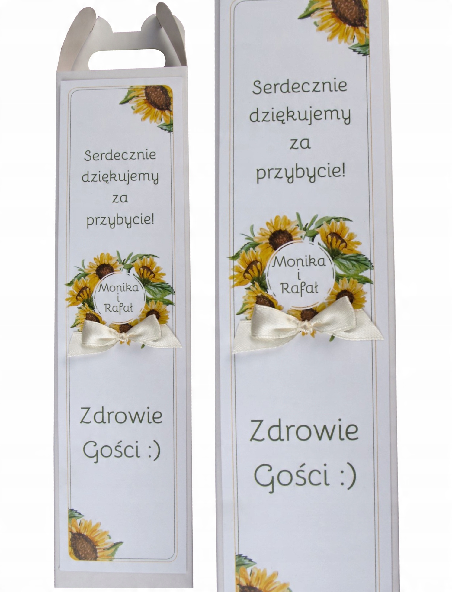 

rustykalne pudełka na wódkę weselną słonecznik