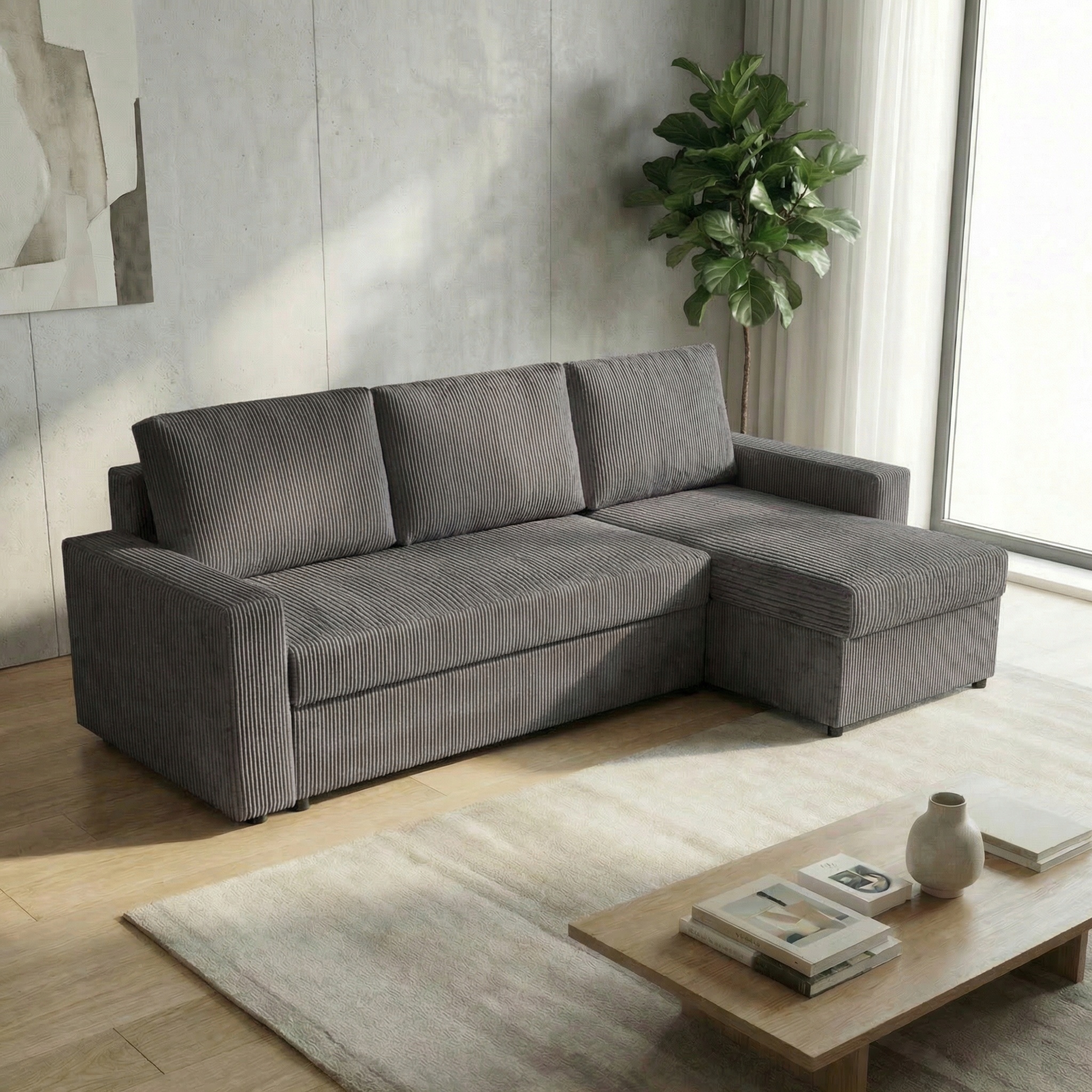 Moderní rohová sedačka s funkcí spaní do obývacího pokoje Nirvana grafitová