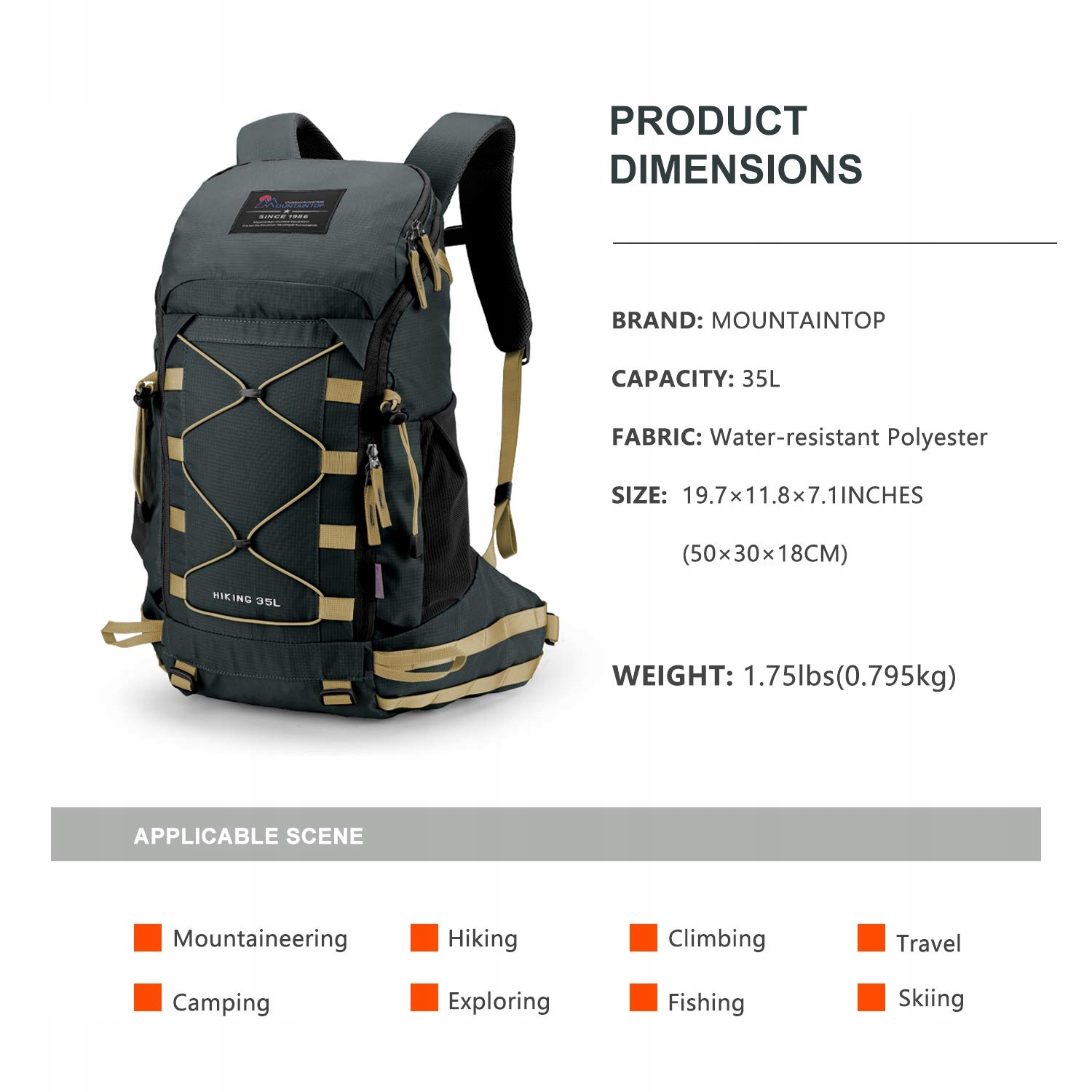 MOUNTAINTOP Plecak Turystyczny 35L Lekki Unisex Na Wędrówki i Camping — miniatura 2