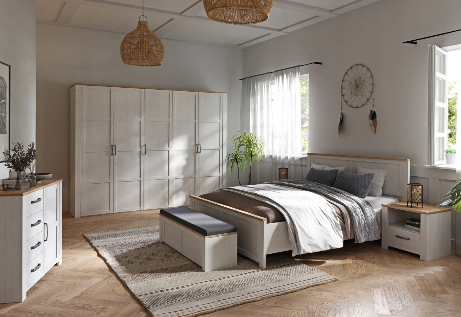 Pojemna szafa ubraniowa CHISBURY BHLS951 Biały, FORTE Szerokość mebla 215.9 cm