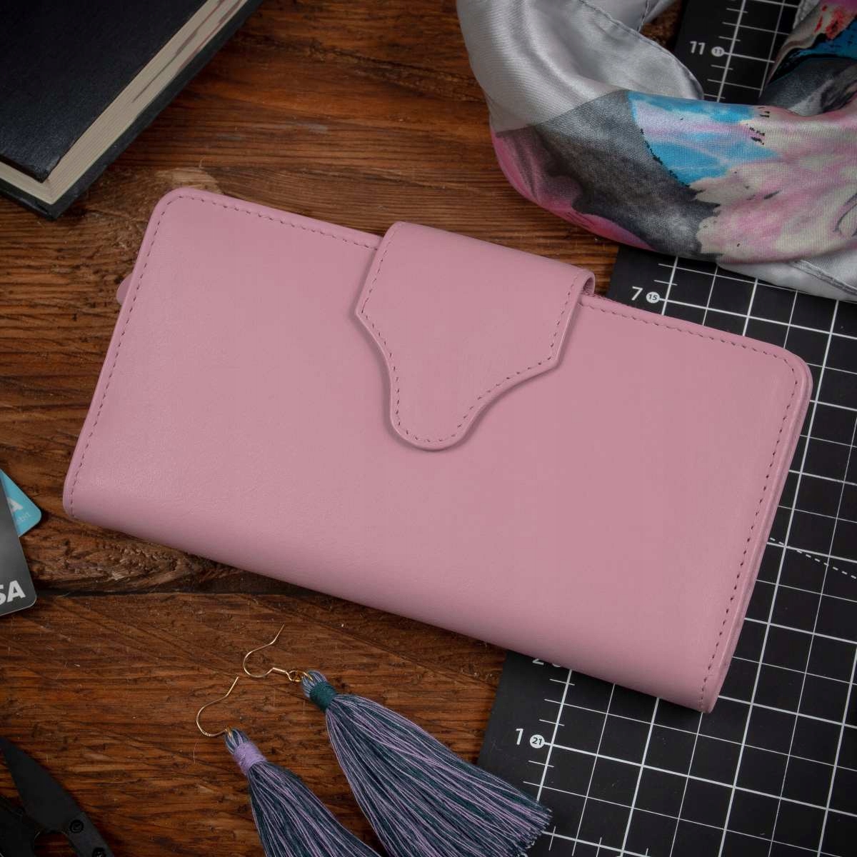 Belveder Velká pastelově růžová dámská peněženka z měkké přírodní kůže 786