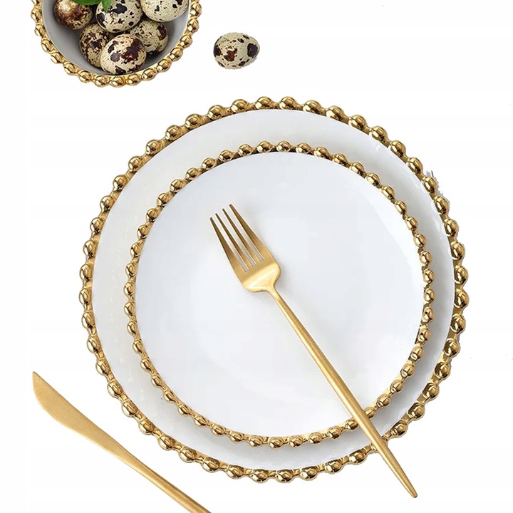 Talíře Komplet Talířů Jídelní Servis Zlaté Perly Sada Pro 4 Osoby