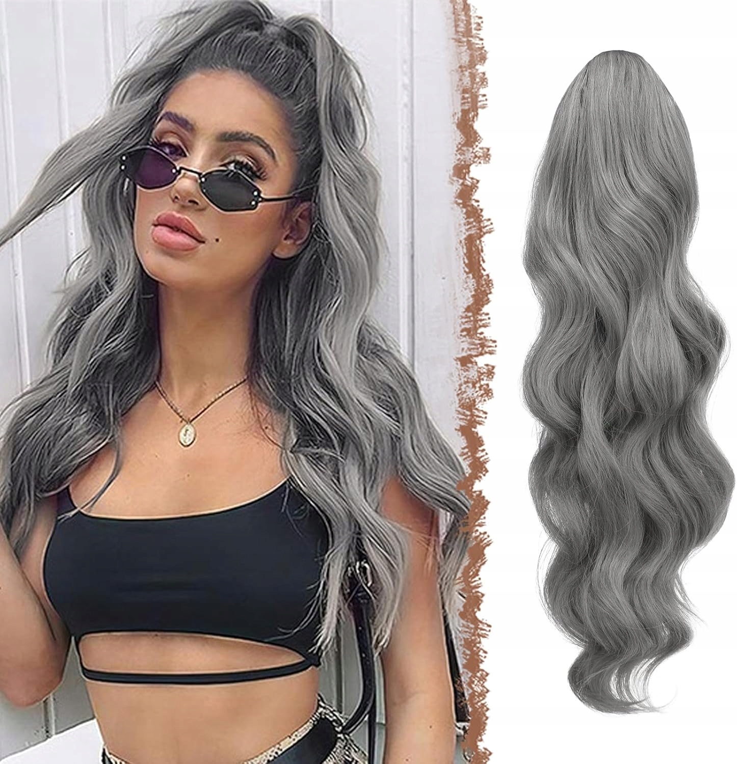 Feshfen Dlouhý poník Prodloužení Kudrnaté Vlnitý Klip 60 cm