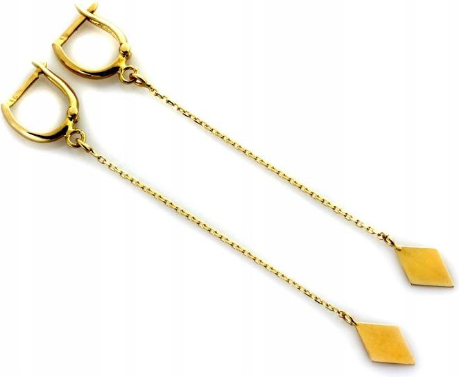 Náušnice zlaté 585 dlouhé řetízky s malým kosočtvercem jsou elegantní jako dárek