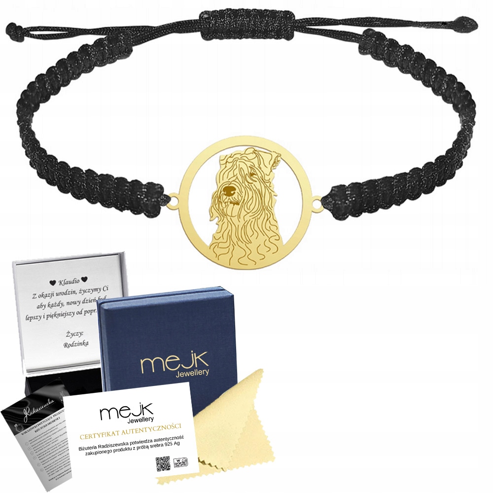 Zlatý náramek z irského soft-coated teriéra 925 Makramé Gravírování