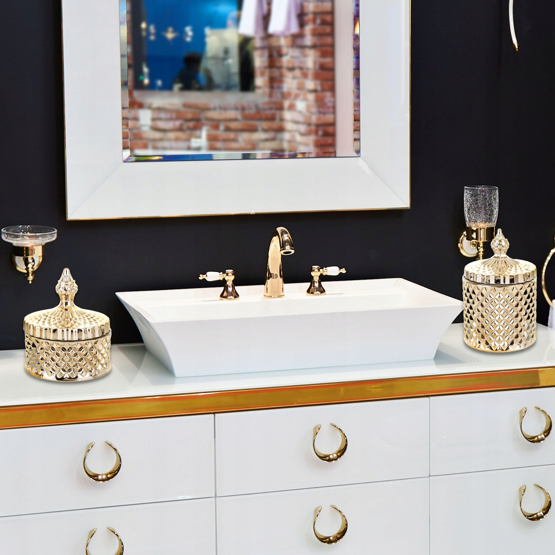 Pojemnik Szklany Na Waciki Z Pokrywką ZŁOTY 13x10 Pojemność 100 ml