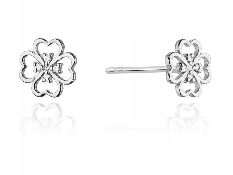 Zlaté náušnice 585 jetel s brilianty 1,00 g s diamanty na tyčince