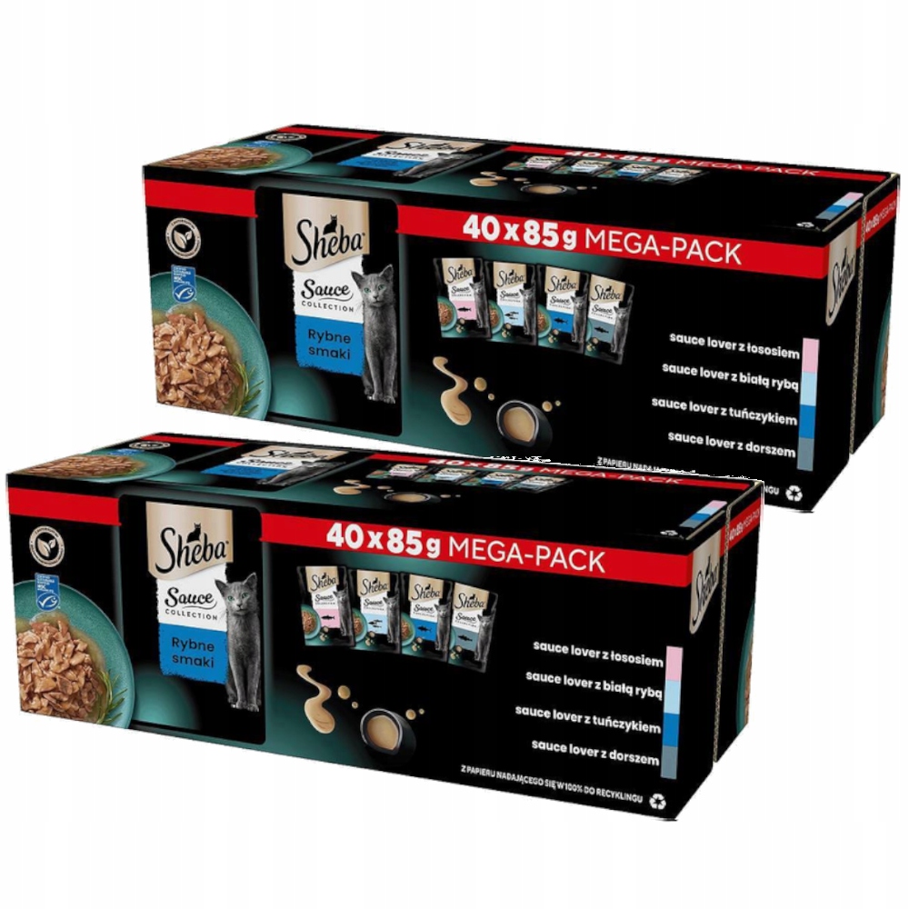 Levně 2x Vlhké krmivo pro kočky Sheba Sauce Rybí příchutě v sáčcích 40x85 g