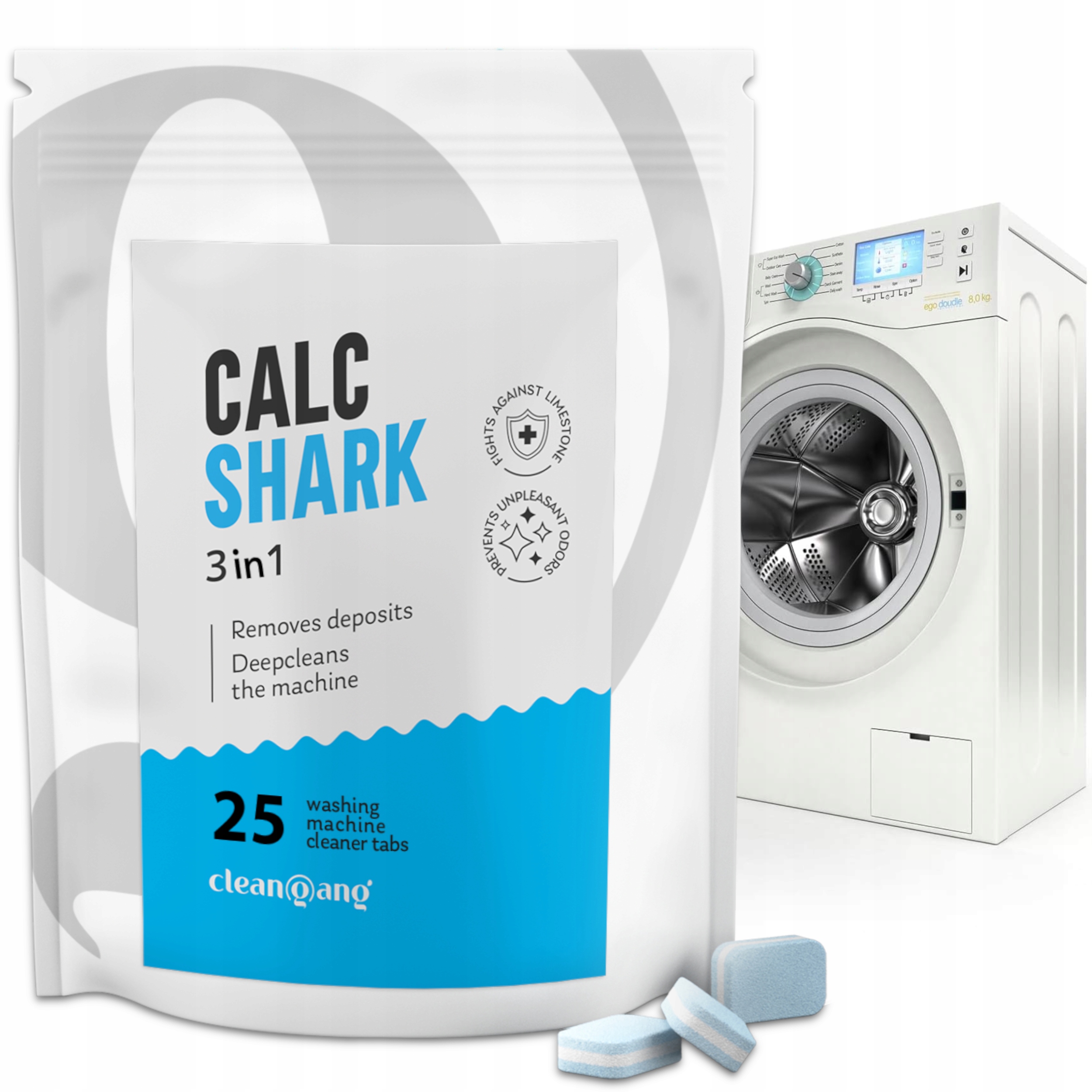 Levně 3X CleanGang Čisticí prostředek na pračku Odvápňovač ochrana 3v1 25 ks