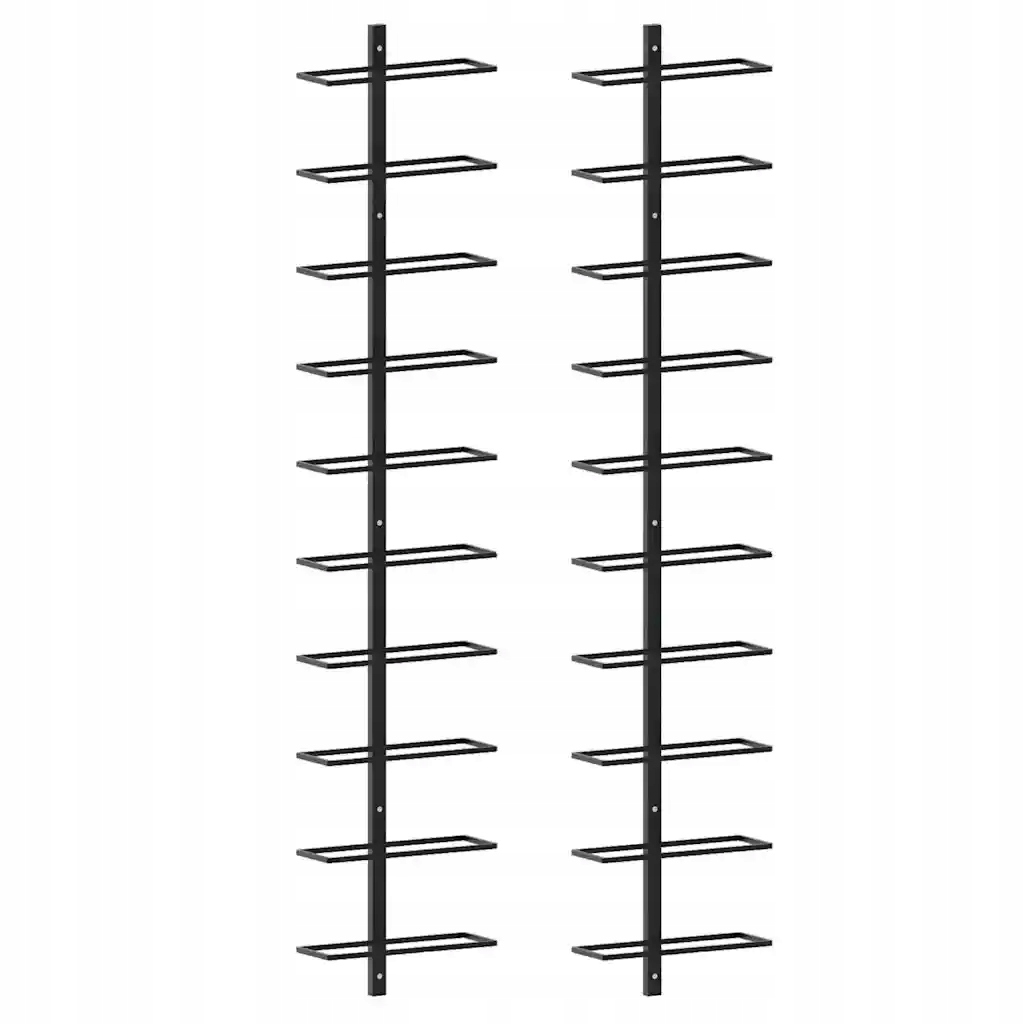 Stylový nástěnný věšák na víno, černý, kovový, 24x9x120 cm, 20 lahví