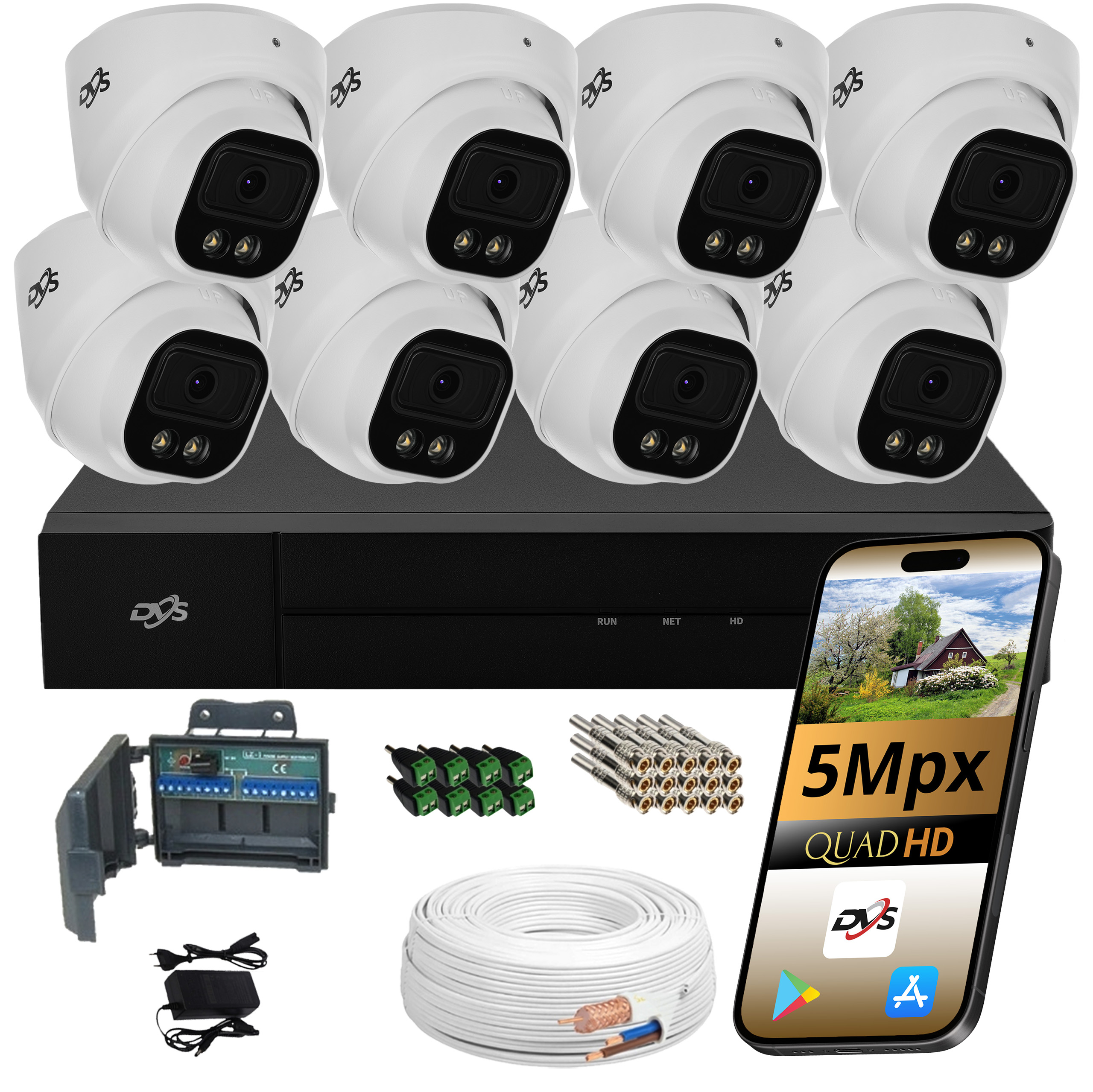 Sada 8 Venkovních Kamer Pro Analogové Monitorování 5Mpx Dvs Dual 8KS