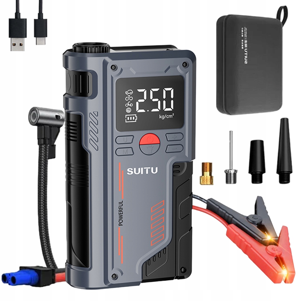 Startér Do Auta S Funkcí Dofukování Pneumatik Power Bank 8000 Mah