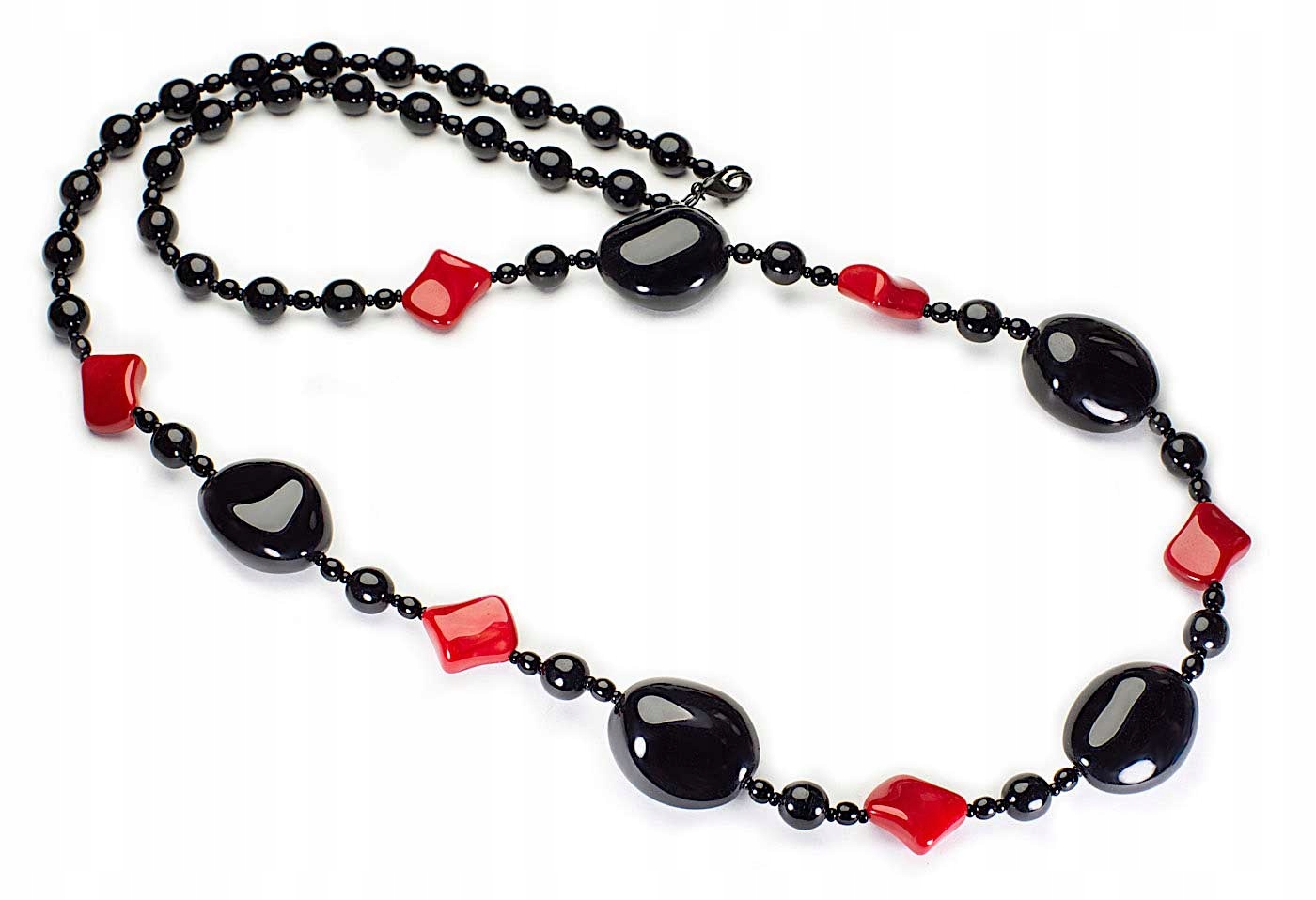 Naszyjnik Długi Kolorowy Korale Czarne Czerwone Jablonex Szkło