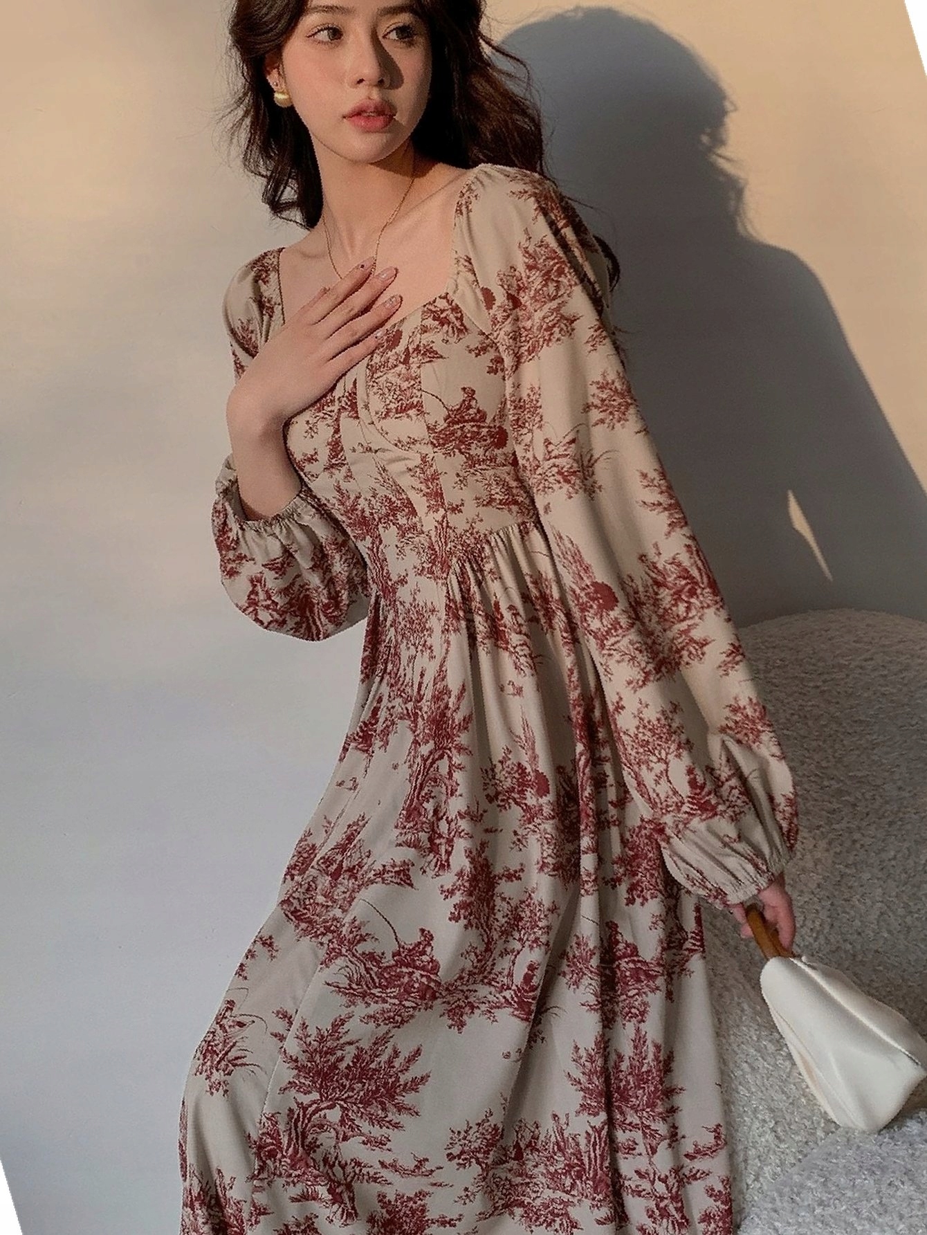 Šaty s květinami Boho Midi Casual, prošívaná, velikost Xs 34